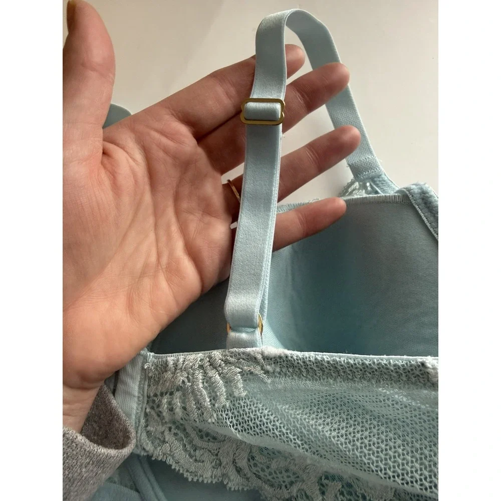 Natori 32G Feathers Plunge Lace T-Shirt Bra  730023 Ribbon Blue
